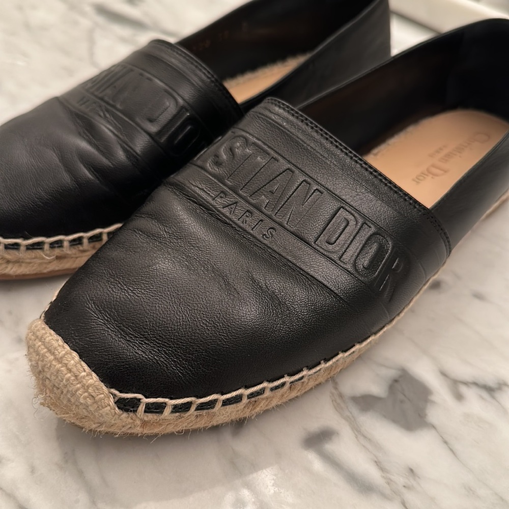 Dior Granville Black Lambskin Logo Espadrille Slip-on Flats Size 39 EU - Picture 2 of 6